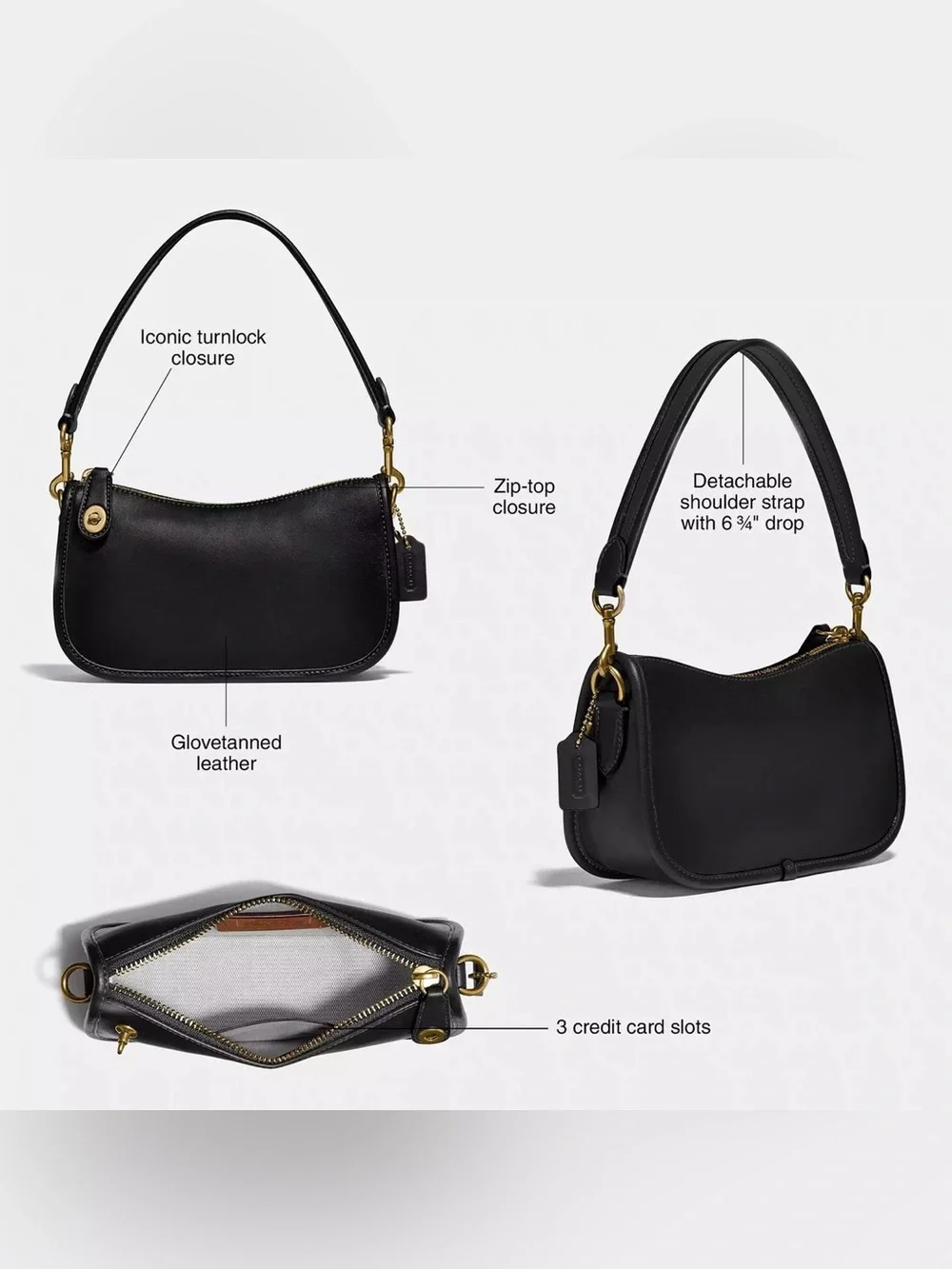 Coach Swinger Black Leather Shoulder Bag
